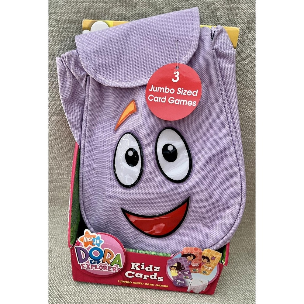 Nick Jr Dora the Explorer Kidz Cards 3 Jumbo Games Purple Backpack Pouch NEW